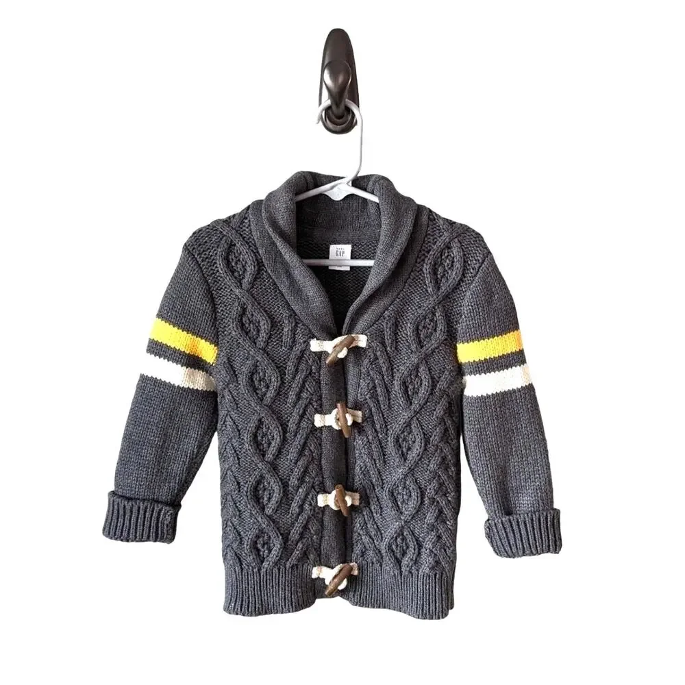 GAP Cable Knit Cardigan Sweater Toddler 2T Preppy Retro Fisherman Gray Yellow